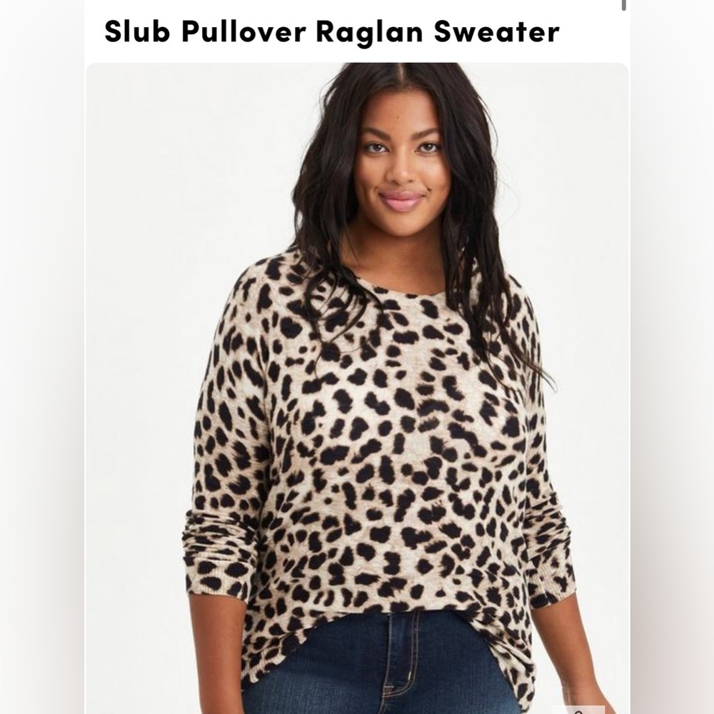 Torrid, Slub Pullover Ragland Sweater, size O/ large 12, Leopard Print